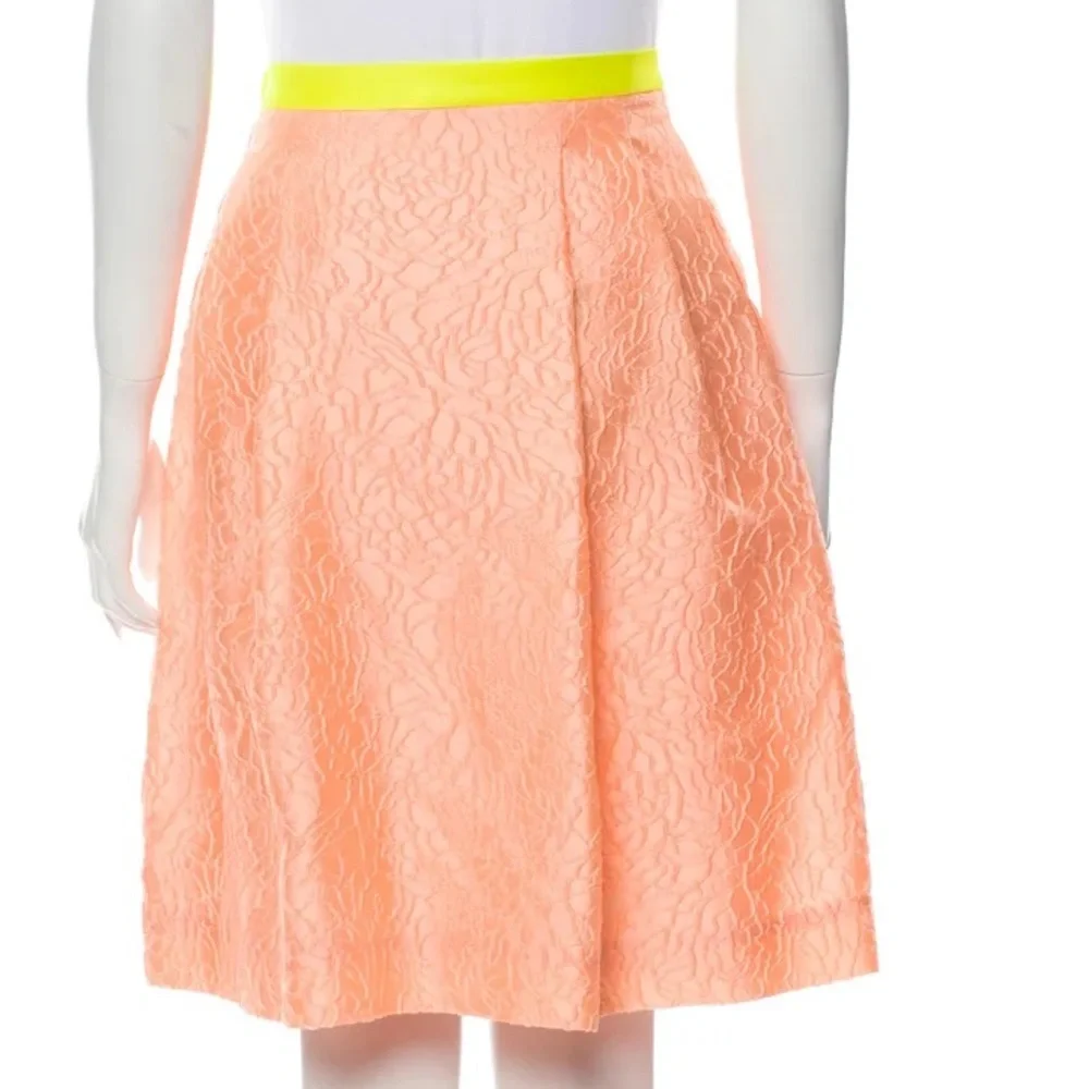 Jonathan Saunders Peony jacquard‎ pleated skater Skirt knee Length neon orange